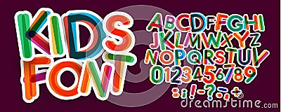 Kids letters and numbers set. Bold, colorful vector latin alphabet. Fonts for kids zone, promotions, logos, banner Vector Illustration