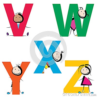 Kids with letters v-w Vector Illustration