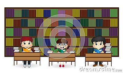 Kids at Library Vector Illustration