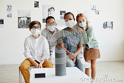 Kids Looking at Art in Gallery Stock Photo