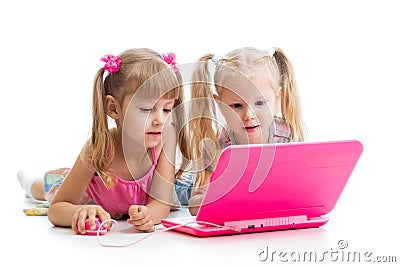 Kids looking at the laptop Stock Photo