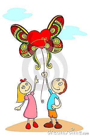 Kids with Love Balloon Vector Illustration