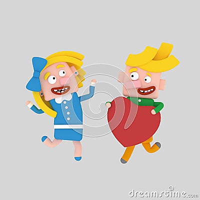 Kids in love Cartoon Illustration