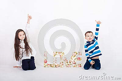 Kids love valentines day romantic boy girl pair Stock Photo