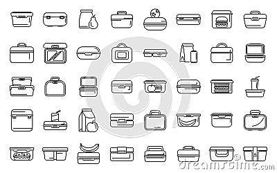 Kids lunch box icons set outline vector. Snack kid Vector Illustration