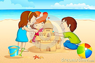 Kids making Sand Castle Vector Illustration