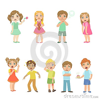 Kids With Maladies Collection Vector Illustration