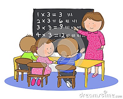 Kids in Math Class Vector Illustration