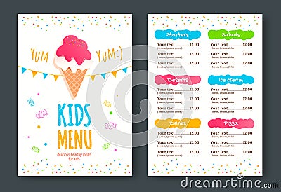 Kids menu vector template Vector Illustration