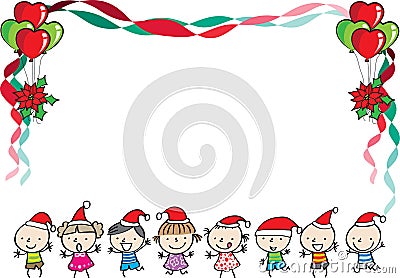 Kids with merry christmas border Vector Illustration