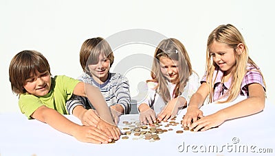 Kids with money Stock Photo