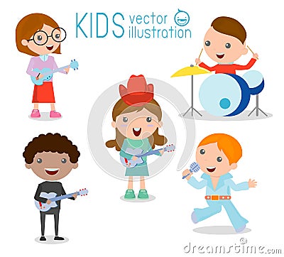 Kids and music, Children playing Musical Instruments,illustration of Kids Vector Illustration