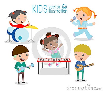 Kids and music, Children playing Musical Instruments,illustration of Kids Vector Illustration