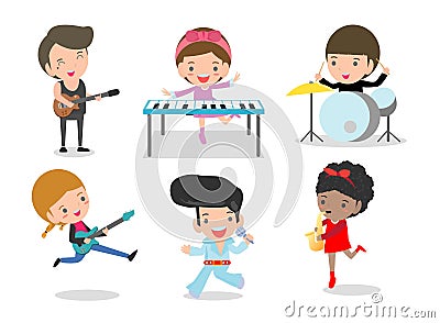 Kids and music, Children playing Musical Instruments,set of Kids playing different musical instruments,Vector Illustration. Vector Illustration