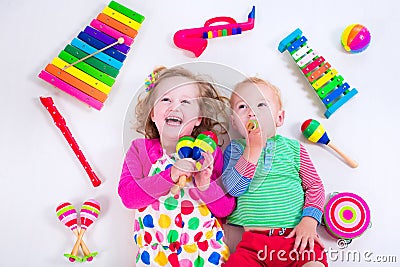 Kids with music instruments. Stock Photo