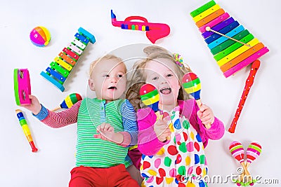 Kids with music instruments. Stock Photo