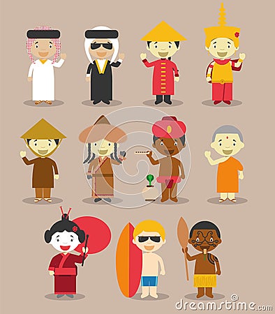 Kids and nationalities of the world vector: Asia and Oceania/Australia Set 3. Vector Illustration