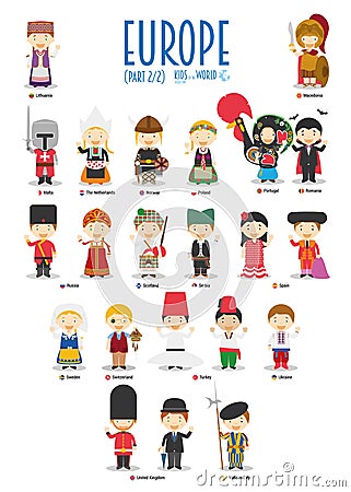 Kids and nationalities of the world vector: Europe Set 2 of 2. Vector Illustration