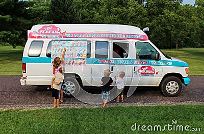 Kids at the Neighborhood ice cream truck Editorial Stock Photo