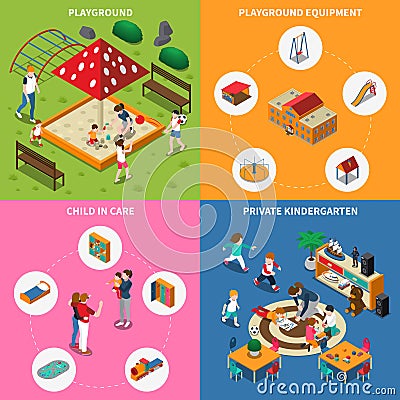 Kindergarten Play Ground Isometric Concept Vector Illustration