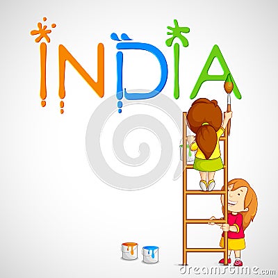 Kids Painting Tricolor India Vector Illustration