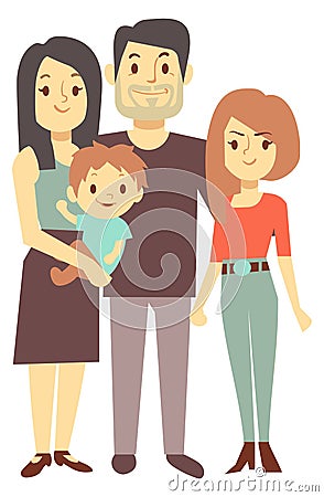 Kids with parents portrait. Happy people standing together Vector Illustration