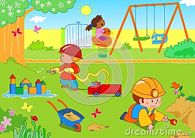 Kids at the park Cartoon Illustration