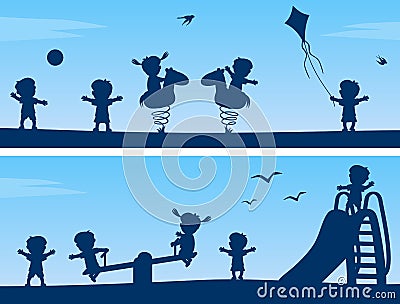 Kids at the Park Silhouettes Vector Illustration