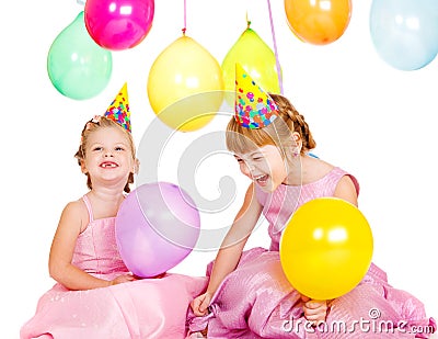 Kids in party hats Stock Photo