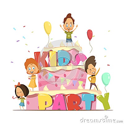 Kids Party Retro Composition Vector Illustration