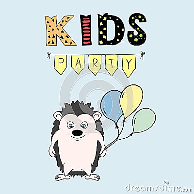 Kids Party vector lettering, party illustration with hendehoh and balloons Vector Illustration