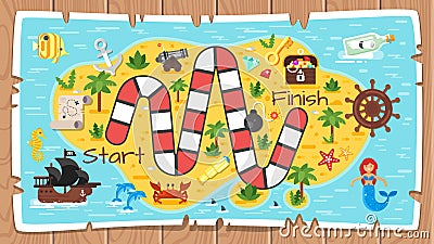 Kids pirate board game template Vector Illustration