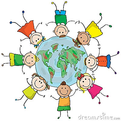 Kids and planet Vector Illustration