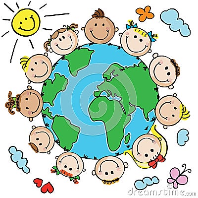 Kids and planet Vector Illustration