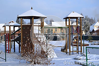 Kids play ground in winter Stock Photo