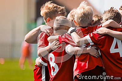 Kids Play Sports Game. Children Sporty Team United Ready to Play Game. Children Team Sport. Youth Sports For Children Stock Photo