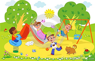 Kids at the playground. Vector Illustration