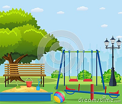 Kids playground cartoon concept background. Vector Illustration