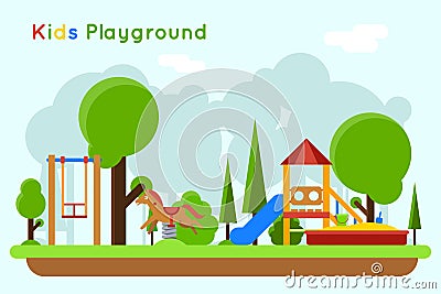 Kids playground flat vector concept background Vector Illustration