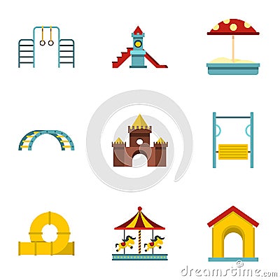 Kids playground icons set, flat style Vector Illustration