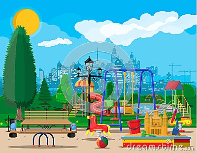 Kids playground kindergarten panorama Vector Illustration