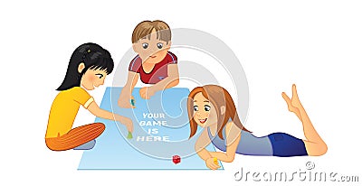 Kids playing board game Vector Illustration