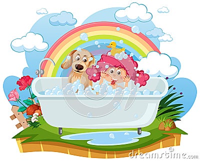 Kids playing bubbles in bathtub Vector Illustration