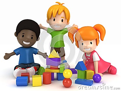 Kids Playing Building Blocks Stock Photo