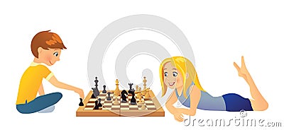 Kids playing chess Vector Illustration