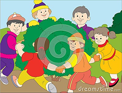 Kids playing circle Cartoon Illustration