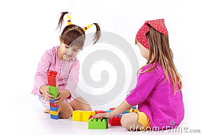 Kids playing with constructor Stock Photo