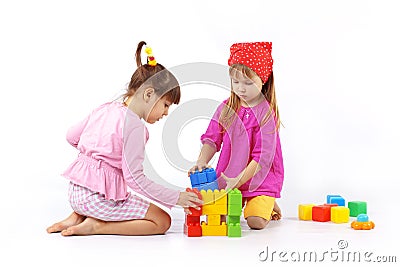 Kids playing with constructor Stock Photo