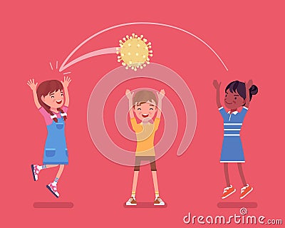 Kids playing dangerous game, virus ball Vector Illustration