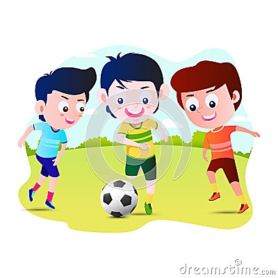 Kids Playing Football Cartoon Vector Illustration Vector Illustration